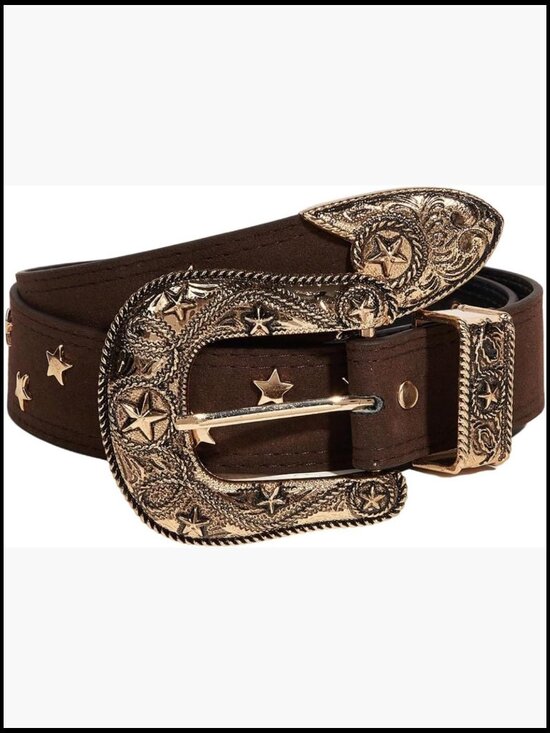Accessories - Western Faux Leather Belt Boho Vintage Snap Closure Concho Rodeo Cowgirl